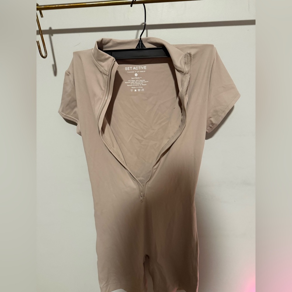 SET Active Women's Beige Zip Bodysuit